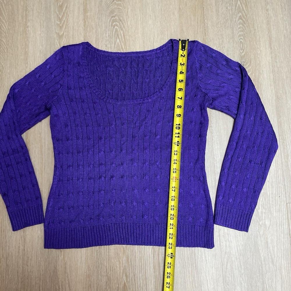 Ralph Lauren Black Label 100% Silk Cable Knit Sweater Size XL Purple Scoop Neck